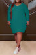 Green Fashion Casual Plus Size Solid Basic V Neck Long Sleeve Dresses