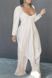 Light Gray Fashion Casual Solid Asymmetrical O Neck Long Sleeve Two Pieces