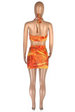 Red Fashion Sexy Print Backless Halter Sleeveless Two Pieces