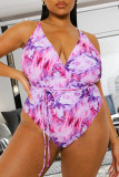 Purple Fashion Sexy Print Backless Swimwears