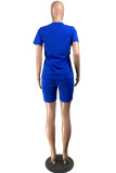 Red Fashion Casual Letter Print Basic O Neck Short Sleeve Two Pieces