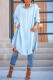Light Blue Fashion Casual Solid Slit Turndown Collar Tops