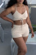 Apricot Casual Solid Patchwork Frenulum Halter Sleeveless Two Pieces