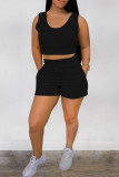 Light Blue Casual Solid Basic U Neck Sleeveless Two Pieces