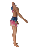 Multi-color Sexy Print Patchwork Swimwears Three Pieces