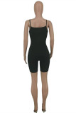 Black Sexy Casual Lips Printed Backless Spaghetti Strap Skinny Romper
