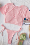 Pink Fashion Sexy Solid Strap Design Swimwears