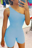 Purple Casual Solid Patchwork Oblique Collar Skinny Rompers