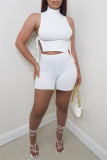 Pink Fashion Casual Solid Strap Design Turtleneck Sleeveless Two Pieces
