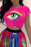Yellow Fashion Casual Eyes Printed Basic O Neck T-Shirts