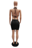 Pink Sexy Solid Hollowed Out Halter Pencil Skirt Dresses