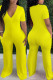 Yellow Fashion Casual Solid Basic V Neck Regular Jumpsuits