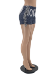 Blue Casual Print Tassel Patchwork Straight Mid Waist Straight Full Print Bottoms
