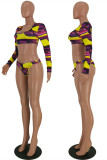 Purple Fashion Sexy Print Basic Swimwears