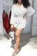 White Fashion Casual Solid Basic V Neck Long Sleeve Regular Romper