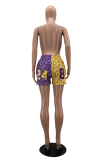 Blue Casual Print Patchwork Straight Mid Waist Straight Full Print Bottoms