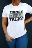 White Fashion Casual Print Basic O Neck T-Shirts