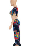 Black Sexy Print Hollowed Out Patchwork U Neck Pencil Skirt Dresses