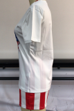 White Casual Print Patchwork O Neck Short Sleeve Two Pieces