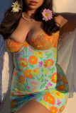 Colour Sexy Print Patchwork Strapless Pencil Skirt Dresses