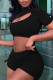 Black Fashion Casual Solid Bandage Hollowed Out Turtleneck Short Sleeve Two Pieces