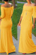 Yellow Elegant Solid Patchwork Off the Shoulder Straight Dresses