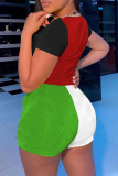 Red Casual Color Block Patchwork O Neck Short Sleeve Two Pieces