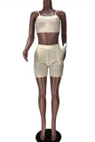 Light Yellow Sexy Casual Solid Backless Spaghetti Strap Sleeveless Two Pieces
