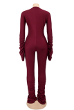 Blue Sexy Solid Fold V Neck Skinny Jumpsuits