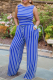 Blue Casual Striped Patchwork O Neck Sleeveless Two Pieces