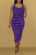 Purple Fashion Sexy Print Basic U Neck Sleeveless Dress