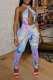 Blue Print Hollowed Out Halter Skinny Jumpsuits