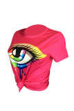 Yellow Fashion Casual Eyes Printed Basic O Neck T-Shirts