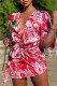 Red Fashion Sexy Print Bandage V Neck Short Sleeve Dress