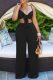 Black Sexy Solid Bandage Patchwork Spaghetti Strap Sleeveless Two Pieces