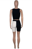 Black And White Casual Sportswear Solid Patchwork Square Collar Sleeveless Two Pieces