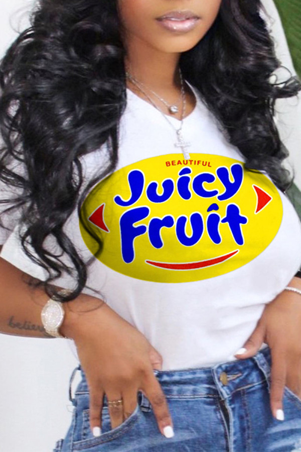 Yellow Blue Casual Print Make Old O Neck T-Shirts