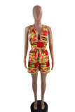 Colour Fashion Casual Print Backless V Neck Regular Romper