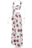 White British Style Print Patchwork Knotted Strapless Sleeveless Two Pieces
