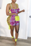 Pink Sexy Camouflage Print Patchwork Spaghetti Strap Pencil Skirt Dresses