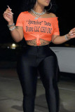 Grey Fashion Casual Letter Print Bandage Oblique Collar T-Shirts