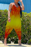 Red Yellow Casual Gradual Change Patchwork Spaghetti Strap Harlan Jumpsuits