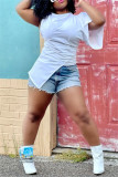 White Fashion Solid Patchwork Asymmetrical O Neck T-Shirts