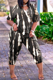 Red Fashion Casual Print Basic V Neck Regular Jumpsuits