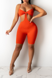 Red Sexy Solid Patchwork Spaghetti Strap Skinny Rompers