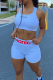 Blue Sportswear Print Patchwork Square Collar Sleeveless Two Pieces