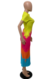 Multi-color Sexy Print Patchwork O Neck Pencil Skirt Dresses