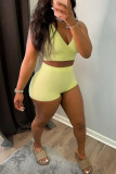 Yellow Sexy Casual Solid Vests V Neck Sleeveless Two Pieces