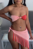 Pink Sexy Patchwork Tassel Bandage Swimwears