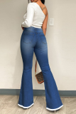 Blue Casual Solid Patchwork Plus Size Jeans